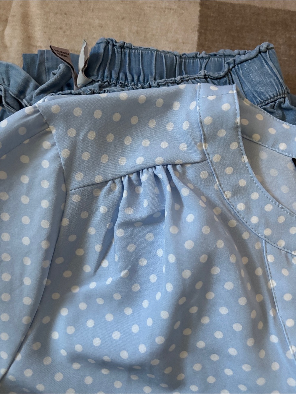 Blue Polka Dot Blouse and Light Denim Joggers Set - Picture 9 of 10